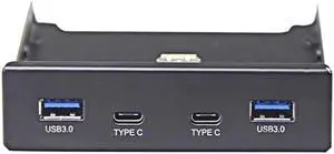 Dual 5Gb/s USB 3.1 Type-C & USB 3.0 Computer 3.5 inch Floppy Bay Front Panel 4 Ports USB Hub, USB3 19Pin to 2x USB 3.0 USB-C + 2x Type A Splitter Adapter