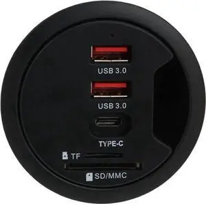 60 cm Grommet Hole - in Desk - USB 3.2 Gen I ( 5Gbps ) 3 Port Hub ( 2A1C) with SD / TF Card Reader, with 5V4A AC/DC Adapter
