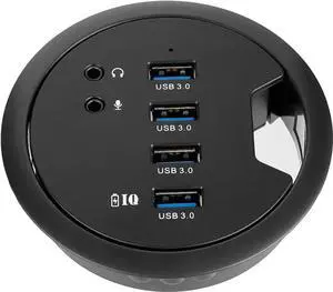 Desk-Fit (Diameter 3.14" or 80MM) 4 Port USB 3.0 Hub with 3.5mm Audio Mic Phone Jack/BC 1.2 USB Charger, 5V/2A Power Adapter for iPhone/Smart Phones(usb3.0 4 Port)