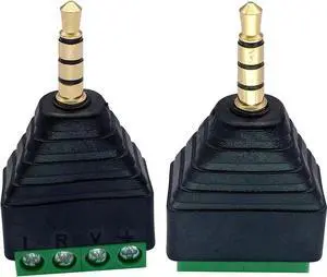 3.5mm 4 Pole Stereo TRRS Audio Video Male to 4 Screw Terminal Female Double Track Headphone AUX Balun Solderless Connector Converter Adapter 2-Pack