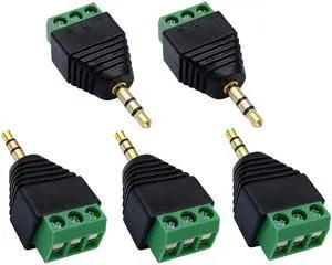 3 Pole 3.5mm Screw Terminal 3.5mm (1/8) Stereo Audio Male to 3 Pin Female Screw Terminal Double Track Headphone Balun Solderless Converter Adapter(5 Pack/Male)