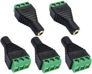 3 Pole 3.5mm Screw Terminal 3.5mm (1/8) Stereo Audio Female to 3 Pin Female Screw Terminal Double Track Headphone Balun Solderless Converter Adapter(5 Pack/Female)
