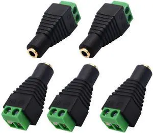 3.5mm Screw Terminal Gold Plated 3.5mm (1/8") TS Mono Female to 2 Pin Female Screw Terminal AUX Headphone Balun Solderless Converter Adapter(5-Pack/Female)