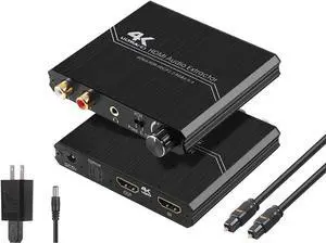 4K@60HZ HDMI Audio Extractor, HDMI 2.0b Audio Splitter Converter, HDMI to HDMI + Optical SPDIF + 3.5mm Stereo Audio with Control Output Analog Volume Knob Compatible for PS5/4/3/Blu-ray player
