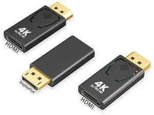 DisplayPort to HDMI Adapter 4K 30Hz, 3-Pack Uni-Directional DP to HDMI Converter (Male to Female) Compatible with Laptop/PC/Monitor/TV, Stable Signal for Home Office Gaming & Streaming.