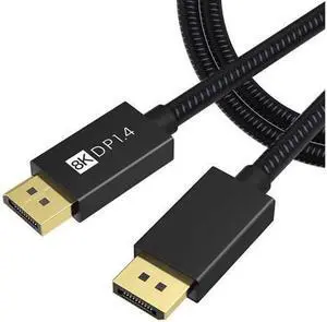DisplayPort Cable 1.4 8K DP Cable 6.6ft [8K@60Hz 4K@144Hz 1080P@240Hz] Support HBR3 32.4Gbps HDCP 2.2 HDR Compatible for Gaming Monitor TV PC Laptop and More