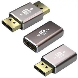 DisplayPort 8K@60Hz Coupler, DisplayPort 1.4 Version Extension Adapter Connector Extender, Male to Female+Male to Male+Female to Female, 3 Pack, Aluminum Alloy, 24K Gold-Plate