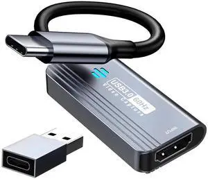 Video Capture Card, HDMI to USB C 3.0 Capture Card, 1080P 60FPS Video Capture Device, for Streaming, Teaching,Gaming, Video conferencing or Live Broadcasting