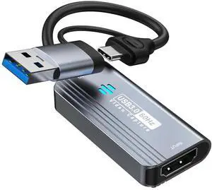Video Capture Card, 4K HDMI to USB/USB C 3.0 Capture Card, 1080P 60FPS Video Capture Device, for Streaming, Teaching,Gaming, Video conferencing or Live Broadcasting