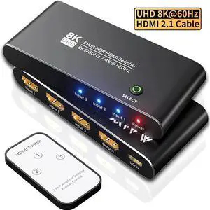 Aluminum Shell HDMI 2.1 Switch 8K Directional 8K@60Hz 4K@120Hz 1440P@165Hz 1080P@240Hz 3in 1out High Speed 48Gbps eARC Converter with Remote Control Compatible with Xbox X PS5
