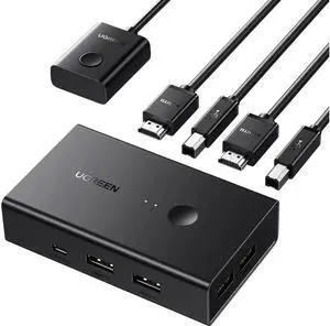 KVM Switch, HDMI USB KVM Switcher with Desktop Control for 2 Computers Share Keyboard Mouse Printer and One HD 4K Monitor, Support 4K@60Hz 3D HDR, with 2 USB 2.0 Cables and 2 HDMI 2.0 Cables