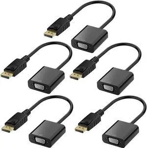 DisplayPort (DP) to VGA Adapter 5 Pack Gold-Plated Display Port to VGA Adapter (Male to Female) Compatible with Computer Desktop Laptop PC Monitor Projector HDTV - Black
