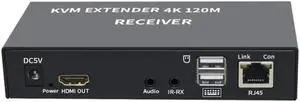 4K HDTV 120M KVM Extender HDMI-Compatible USB-A Keyboard Mouse 3.5mm AUX Aluminium Alloy Over CAT6 RJ45 Lan Ethernet Extender(With US Plug)