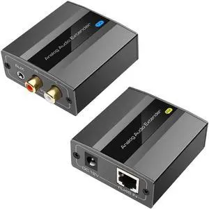 Analog Audio Extender RCA 3.5mm Stereo Over Ethernet Single Cat5e 6 7 Cable up to 1475ft Converter Adapter Support PCM Stereo POC Power on Cat
