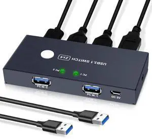USB3.0 Switcher,USB Switch 2 Computers Share 4 USB3.0 Devices 2 in 4 Out USB Kvm Switch Selector for Mouse Keyboard Printer