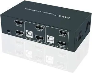 KVM Switch HDMI Dual Monitor Extended Display 2 Port 2 USB 2.0 Hub UHD 4K@30Hz YUV4:4:4 Downward Compatible Hotkey Switch with All Needed Cables No Adapter Required