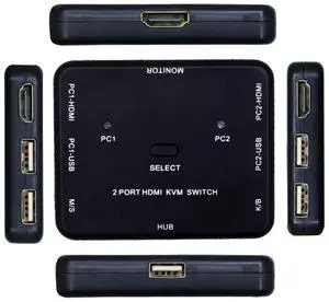 2 Port HDMI Switcher 2 Port USB KVM Switch 2 in 1 Out HD Switch USB Keyboard Mouse Sharing Device for Computer, PC, Laptop, Desktop, Monitor, Printer, Keyboard, Mouse Contro