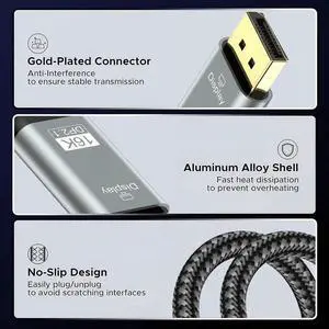 USB C to DisplayPort 2.1 Cable 6.6FT, 16K@30Hz 8K@120Hz 4K@240Hz, Thunderbolt 4/3 to DP Cable 40Gbps, Compatible with MacBook Pro M4, iPhone 16, XPS, Surface, Gaming Monitor
