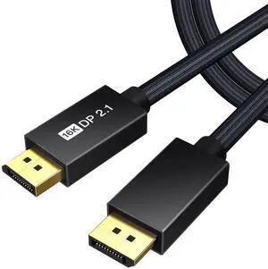 DisplayPort 2.1 Cable, 15ft, 16K@60Hz, 8K@120Hz, 4K@240Hz, HDR, HDCP 2.2, 3D, ARC, Compatible with Gaming Monitor, TV and More