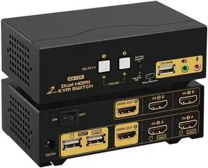 HDMI KVM Switch 2 Port Dual Monitor Extended Display 4K @30Hz DEPZOL Dual View PC Monitor Keyboard Mouse Selector Box with Audio Microphone Output and USB 2.0 Hub for Computers and Laptop