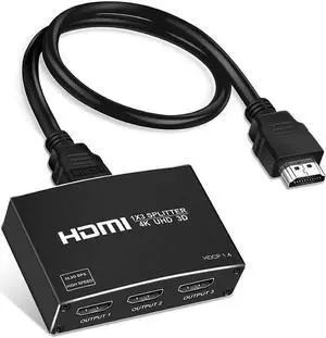 NEWCARE 4K HDMI Splitter 1 in 3 Out, 1×3 HDMI Splitter Support 4Kx2K, 1080P, 3D, HDR, DTS/Doby-TrueHD for Xbox PS5/4 Fire Stick Roku Blu-Ray Player Apple TV,NOT Supported Extend(HDMI Cable Included)