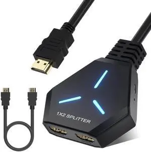 HDMI Splitter, HDMI Splitter for Dual Monitors Duplicate/Mirror (Not Extend), 4K HDMI Splitter 1 in 2 Out for Full HD 4K@30hz, 1080P, 3D, Compatible with Xbox, PS4, PS5, TV, Projector, Computer