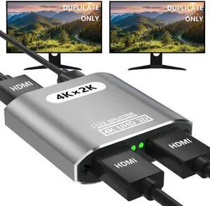 HDMI Splitter 1 in 2 Out -HDMI Splitter for Dual Monitors Duplicate/Mirror Only - Not for Multi Monitors, No HDCP Bypass, USB Powered, 1 Source to 2 Identical Displays, for PS4 Fire Stick HDTV