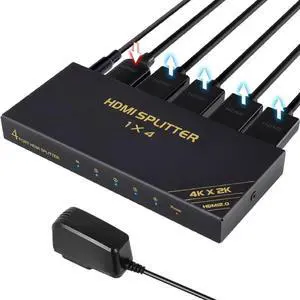 4K@60Hz HDMI Splitter 1 in 4 Out with AC/DC Power Adapter, 4K HDMI Mirror Monitor for PS4,PS5