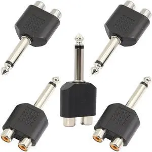 6.35mm Mono 1/4 Inch Male to RCA Splitter,Gelrhonr Stereo Jack Male to RCA Female Adapter-5PCS