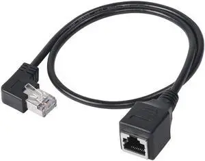 90 Degree RJ45 Ethernet Extension Cable,Turn Left Cat5 LAN Cable Extender RJ45 Network Patch Cord Male to Female Connector for Router Modem Smart TV PC Computer Laptop (Left Angle Black-50CM)