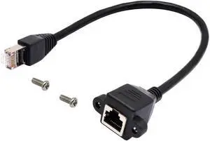 Cat 6 Ethernet Network Cable RJ45 Male to Female Shielded Ethernet Network Connector Screw Panel Mount Extension Cable for Router, Modem (0.3M/1ft)