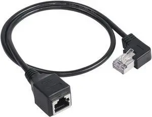 90 Degree RJ45 Ethernet Extension Cable,Turn Right Cat5 LAN Cable Extender RJ45 Network Patch Cord Male to Female Connector for Router Modem Smart TV PC Computer Laptop (Right Black-50CM)