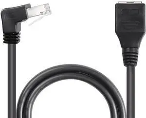 90 Degree RJ45 Ethernet Extension Cable,Turn Up Cat5 LAN Cable Extender RJ45 Network Patch Cord Male to Female Connector for Router Modem Smart TV PC Computer Laptop (Up Angle Black-50CM)