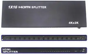 16 Port HDMI Splitter 1x16 Full HD 1080P HDMI 1.4 Splitter with Switcher Converter Support 4KX2K 3D Digital Audio Format-Black