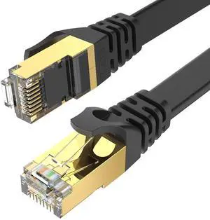 CAT8 Ethernet Cable 25 ft High Speed, Shielded Flat Internet Cable with Clips, for Router/Gaming/Modem - Black