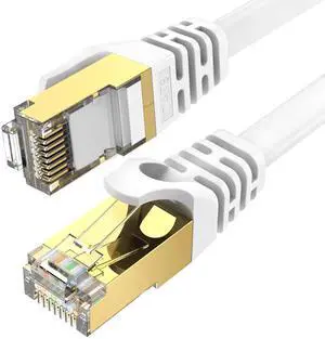Ethernet Cable 50 ft, CAT8 Standard High Speed Shielded Flat Internet Cable with Clips, Faster Than Cat7 LAN Wire - White 15 M