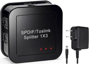 SPDIF/Toslink Digital Optical Audio Splitter 1x3, Optical Audio 1X3 Splitter, Support Dolby Digital & DTS 5.1 for PS3, Xbox, Blue-Ray DVD, HDTV,TV Box(1 Input 3 Output)