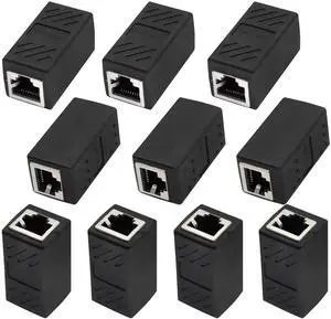RJ45 Cat6 Adapter Ethernet Cable Extender Cat6 Female to Female Inline Network Cable Coupler Cat6 Cat5 Cat5e Ethernet Coupler Adapter (Black-10Pack)