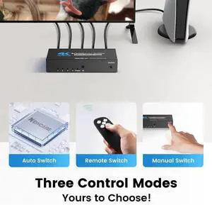 HDMI Switch 4 in 1 Out 4K@60Hz, 4x1 HDMI Splitter Switcher with IR Remote, 4 Port HDMI Selector Box Support HDMI2.0, Dolby Vision/Atmos, HDR10 for Switch, Xbox, PS5/4, Roku, Fire Stick
