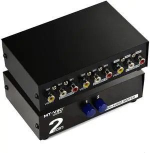 2 Way AV Switch RCA Switcher 2 in 1 Out Composite Video L/R Audio Selector Box for DVD STB Game Consoles-Black