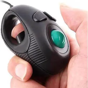 Portable Mini Finger Hand Held 4D USB Wired Trackball Mouse for Laptop Mac Window Computer Fits Left and Right Handed Users -Black