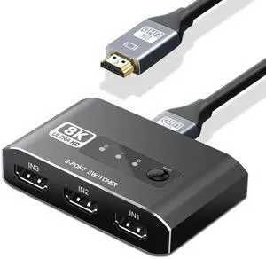 HDMI 2.1 Switch 4K 120Hz, Aluminum Alloy 8K@60Hz HDMI Switch 3 in 1 Out, 3x1 HDMI Switcher Selector, Supports 4K@120Hz, Ultra HD, 4k Hdmi Selector Switcher for Game Consoles, Fire Stick