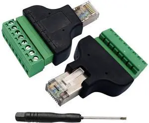 RJ45 Screw Terminal RJ45 8P 8C Male to 8Pin Female Bolt Screw Type terminals Ethernet Net Network Plug for AV CCTV UTP DVR Cat5 Cat6 Cat7 Coupler(2 Pack/Male)