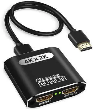 HDMI Splitter 1 in 2 Out with 1.96ft HDMI Cable for Dual Monitors Duplicate/Mirror Only, for MacBook PC Desktop (One Input to Two Outputs) 1 Source to 2 Identical Displays