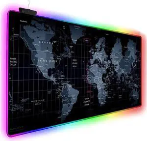 Extended RGB Gaming Mouse Pad, Extra Large Gaming Mouse Mat for Gamer, Waterproof Office Desktop Mat with 10 Lighting Mode, for PC Computer RGB Keyboard Mouse - 31.5'' x 15in x 4mm(Map)