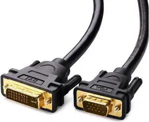 DVI to VGA converter cable ,DVI 24+5 DVI-I Dual Link to VGA Male to Male Digital Video Cable Gold Plated Support 1080P for Gaming, DVD, Laptop, HDTV and Projector, 2m/6ft