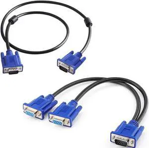 VGA to VGA Monitor Cable 3 Feet + VGA Splitter Cable (VGA Y Cable) for Screen Duplication
