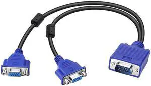 Dual VGA Splitter Monitor Cable 1 Male to 2 Female Adapter Converter VGA Video Y Cable Cord for Screen Duplication