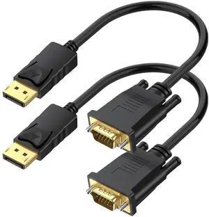 Short DisplayPort to VGA Cable 1.5 Feet 2-Pack, Display Port DP to VGA Adapter Cord Male to Male HD Video 1080P for Computer, Monitor, TV, Projector