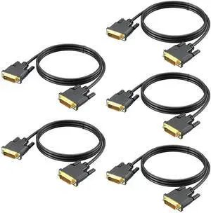 DVI to DVI Cable 5-Pack, 6 FT DVI-D to DVI-D (24+1) Dual Link Cable Computer Monitor Cord for Laptop, Desktop, DVD, Gaming,Monitr, HDTV, Projector and More
